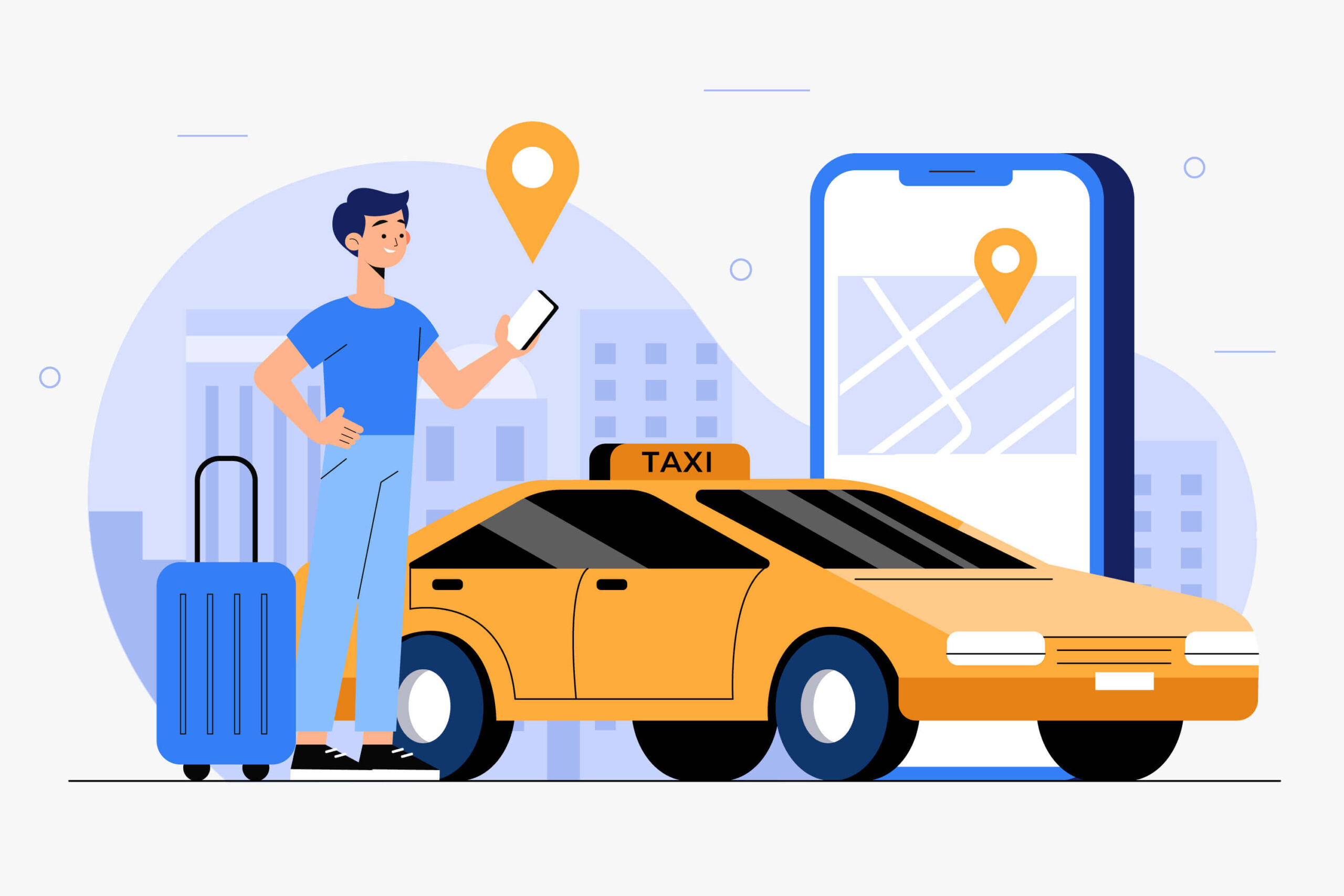 A young man tracking the booked taxi with his mobile phone